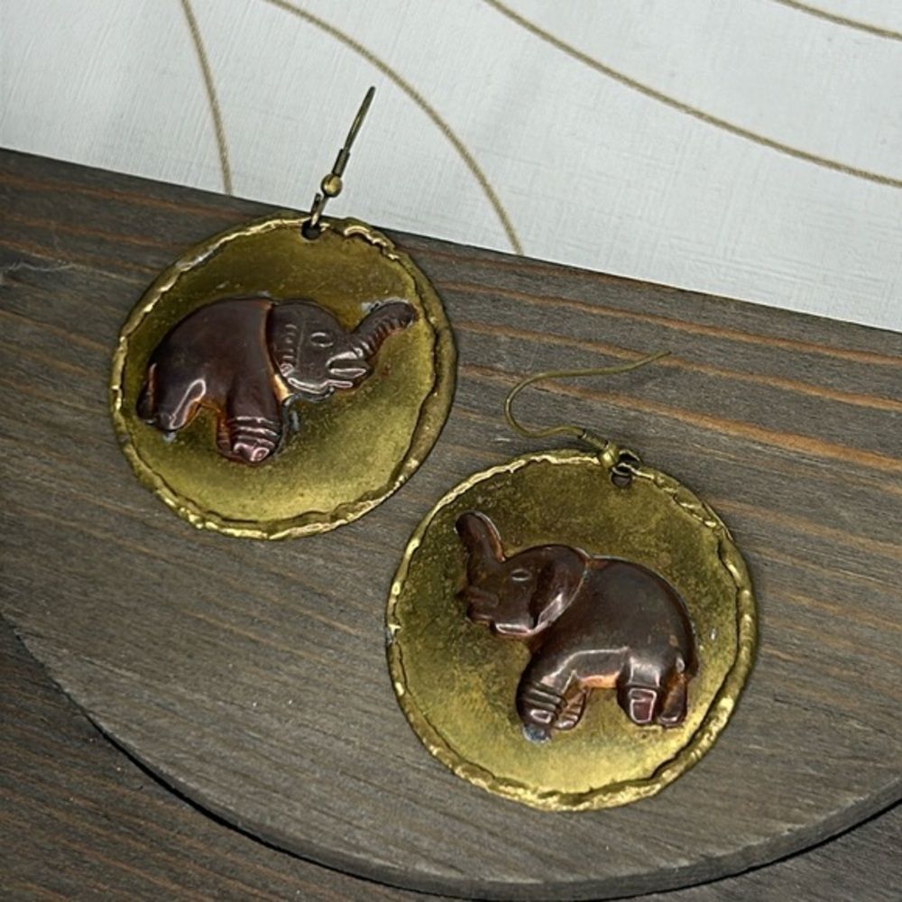 Vintage brass elephant earrings